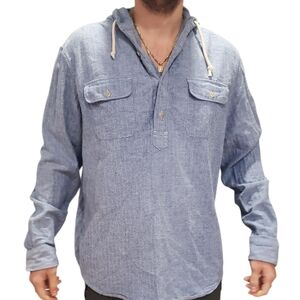 Vintage Ralph Lauren Smocked Hoodie Pullover Denim Look 100% Cotton Shirt